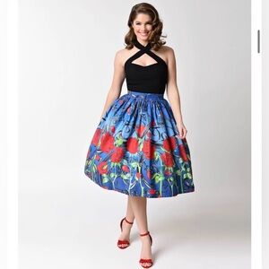 Unique Vintage Rose Beauty And The Beast Swing Skirt Sz Small Retro
